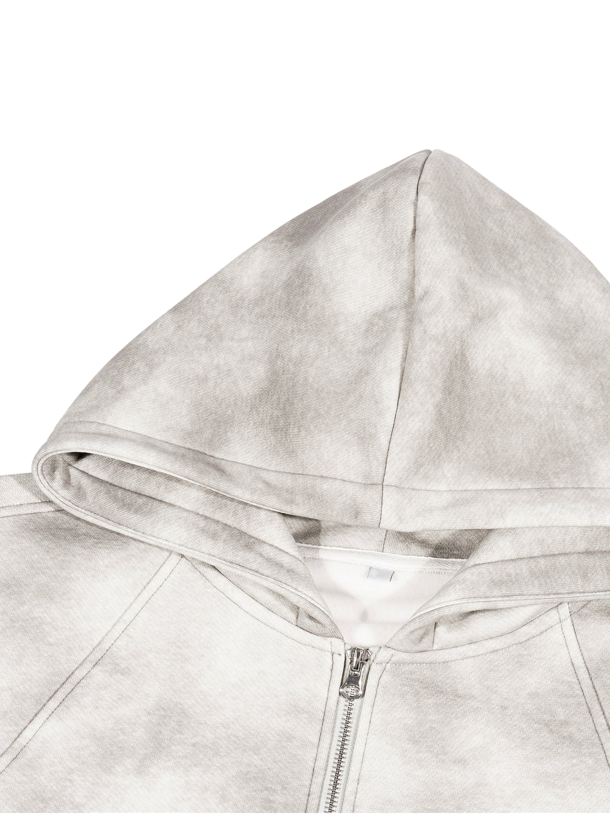 Dirty Washed Boxy Zip-up Fleece Hoodie